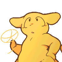 a cartoon drawing of a yellow dog with a circle in his hand