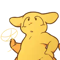 a cartoon drawing of a yellow dog with a circle in his hand