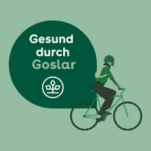 an illustration of a person riding a bike with the words gesund durch goslar above them