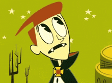 two cartoon characters standing in front of a building with a cactus in the background