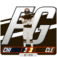 a football player is standing in front of a scoreboard that says chi 3 cle