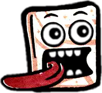 a cartoon character with big eyes and a red tongue