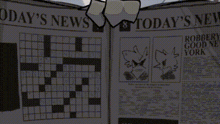 a cartoon character is holding a knife in a room .