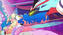 a cartoon drawing of a rabbit and a bird with flames behind them