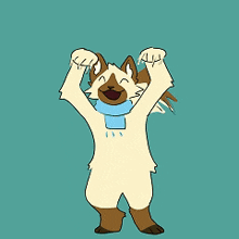 a cartoon drawing of a cat wearing a scarf and dancing