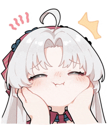 a cartoon drawing of a girl with white hair making a funny face