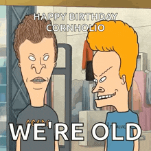 beavis and butthead are standing next to each other in a store .