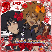 a picture of two anime characters with the words good morning