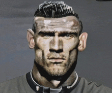 a close up of a man 's face with the number 21 visible in the corner