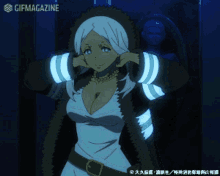 a gif of a woman in a fur coat with the word gifmagazine at the top