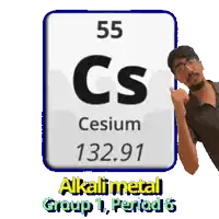 a man points to a sign that says cesium