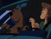 scooby doo and velma are driving a car and scooby doo is wearing a police hat