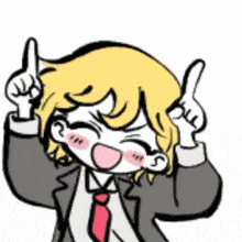a cartoon girl in a suit and tie is giving a thumbs up sign .