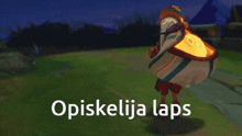 a cartoon character with the words ' opiskelija laps ' on the bottom of it
