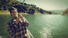 fishing fishing rod on the boat lake the band