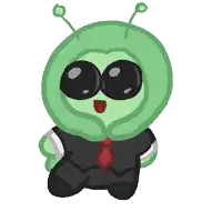 a drawing of a green alien wearing a suit and tie
