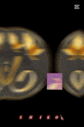 a black background with a purple square in the middle and the word shikol in red