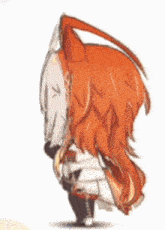 a cartoon of a girl with long red hair and a fox 's tail .