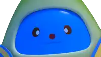 a close up of a blue cartoon character with a white nose