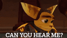 a cartoon character with the words can you hear me on the bottom