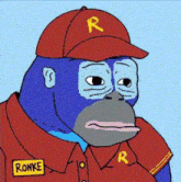 a cartoon of a gorilla wearing a red hat and a shirt with the name ronke on it .