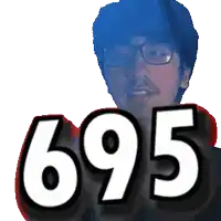 a pixelated image of a man with glasses holding up the number 6.95