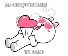 a cartoon cat is laying down with a heart in its mouth and says `` te amo '' .