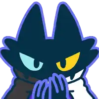 a cartoon of a black cat with yellow eyes