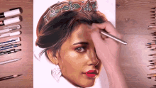 a person is drawing a woman wearing a crown