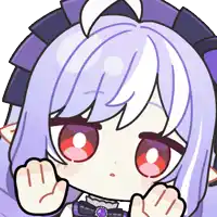 a cartoon girl with purple hair and red eyes