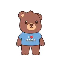 a brown teddy bear with a blue shirt that says i love