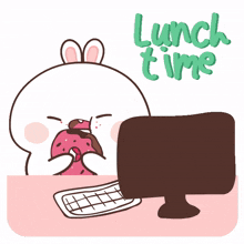 bunny rabbit office white lunch time