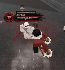 a screenshot of a video game shows a character named sky kick