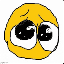 a cartoon smiley face with big eyes and a sad expression .