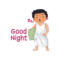 a cartoon of a man holding a pillow with the words good night above him