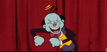 a cartoon character with a pig nose is smiling on a stage