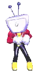 a pixel art of a cartoon character with a tv head and antennas .