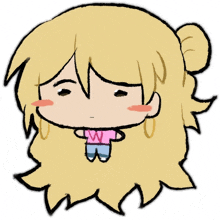 a drawing of a girl with blonde hair and a pink shirt with the letter w on it