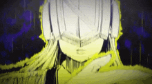 a close up of a person 's face with a yellow light coming out of it .