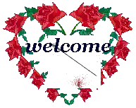 a heart with red roses and the word welcome