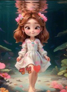 a cartoon girl in a white dress with flowers in her hair