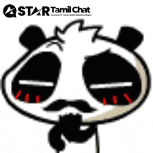 a picture of a panda with a mustache and a star tamil chat logo