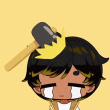 a cartoon character with a hammer on his head