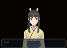 a girl in a yellow kimono says " rei membami " in a video game