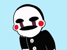 a cartoon drawing of a puppet with a skull on his chest