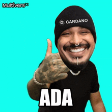 a man wearing a cardano beanie giving a thumbs up sign