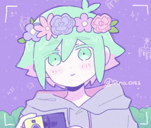 a drawing of a girl wearing a flower crown