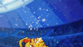 a cartoon illustration of a lion in a blue arena