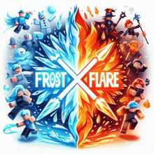 a poster for frost x flare shows a group of roblox characters