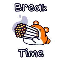 a cartoon hamster is holding a cigarette in its mouth and the words break time are below it